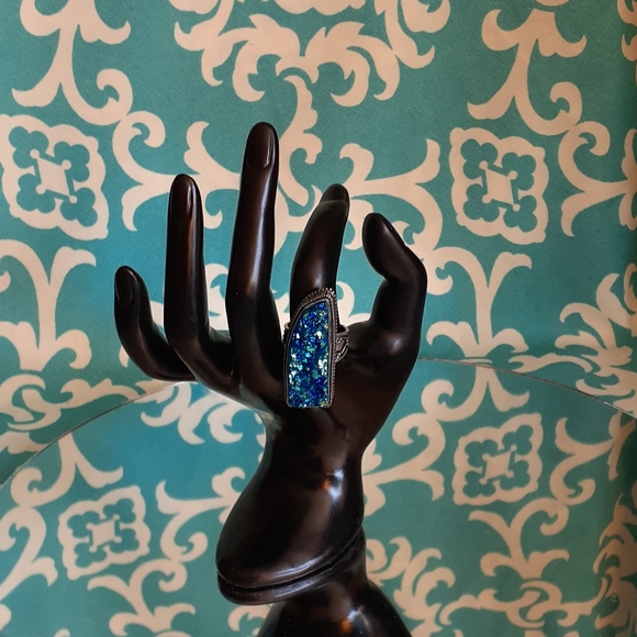 Blue Titanium Druzy Ring Handcrafted - Size 9 - Picture 2 of 7